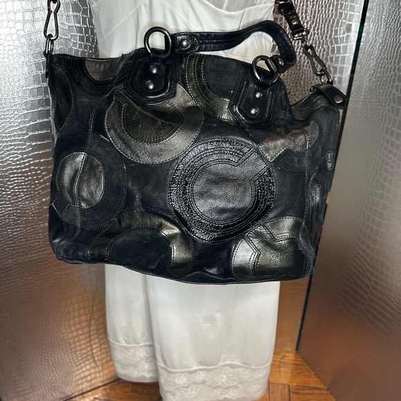 Coach Madison Claire OP Art 14311 Bag Inlaid Gray Metallic Leather Suede - Picture 1 of 16